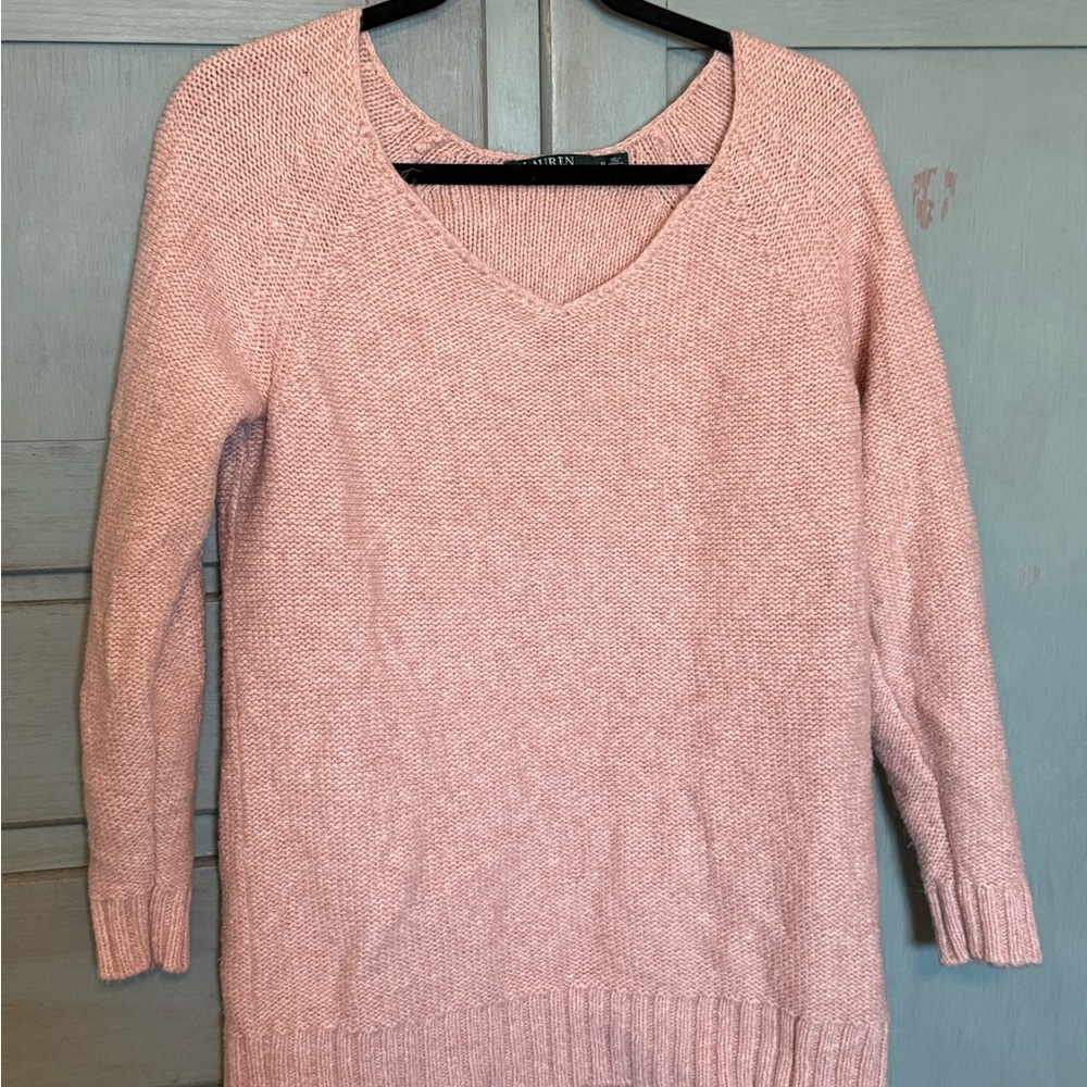 Lauren by Ralph Lauren Soft Pink V-Neck Sweater